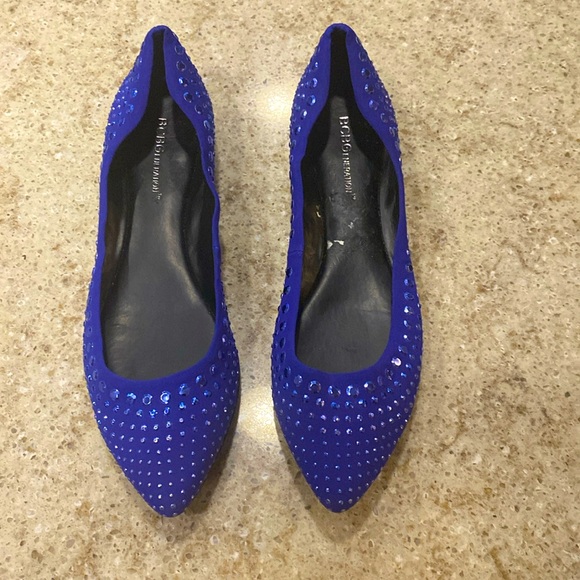 BCBGeneration Blue Satin with Rhinestones BG-Taloola Flats Size 7 - Picture 2 of 7